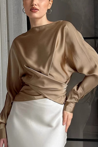 Elegant Satin Draped Blouse