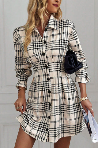 Checked Button-Up Casual Dress