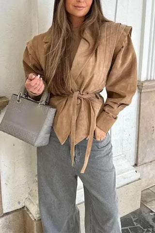 Pleated Shoulder Belted Blazer