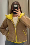 Fuzzy Zip-Up Jacket with High Collar