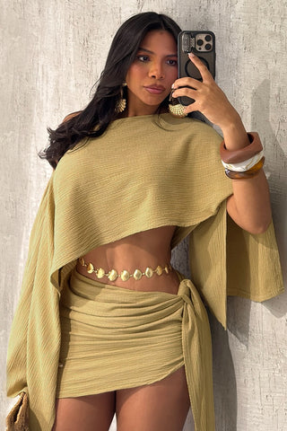 Asymmetric Skirt Set with Tie Detail