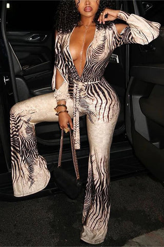 Animal Print Tie-Front Jumpsuit