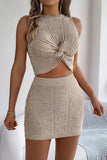 Textured Twist Crop Top and Skirt Set