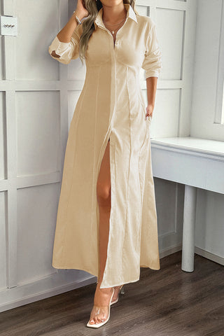 Long Button-Front Casual Dress