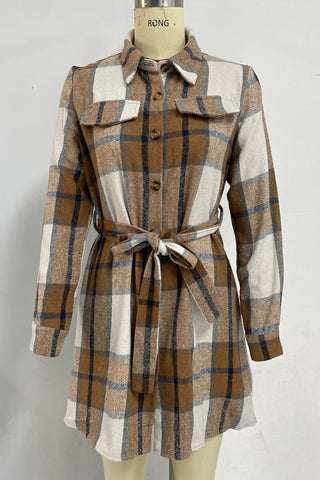 Belted Plaid Shirt Dress Coat