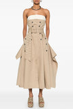 Strapless Double-Breasted Casual Dress