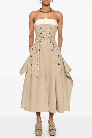 Strapless Double-Breasted Casual Dress