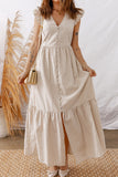 Stripe Flutter Sleeve Buttoned Slit Dress