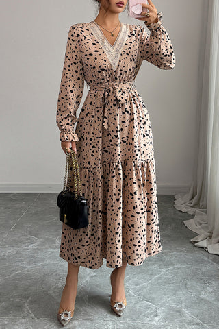 Polka Dot Midi Dress with Waist Tie