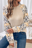 Patterned Sleeve Ribbed T-Shirt