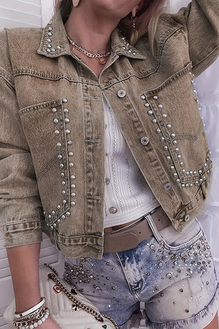 Studded Denim Jacket with Button Accents