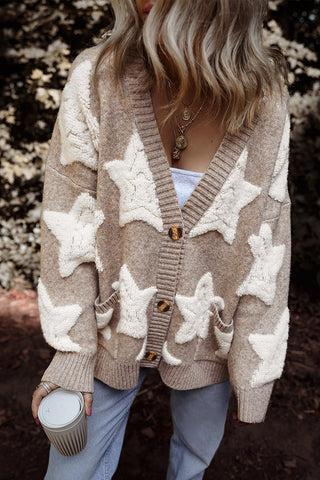 Star Pattern Textured Cardigan with Pockets
