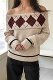 Off-Shoulder Argyle Knit Sweater