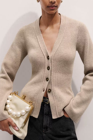 Buttoned Cardigan with Flared Sleeves