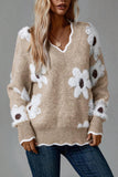 Floral Pattern V-Neck Sweater
