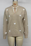 Heart Patterned V-Neck Sweater
