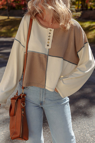 Casual Button-Detail Patchwork Sweater