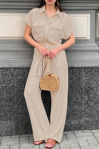 Belted Short-Sleeve Jumpsuit