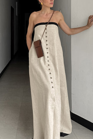 Strapless Button-Front Casual Dress