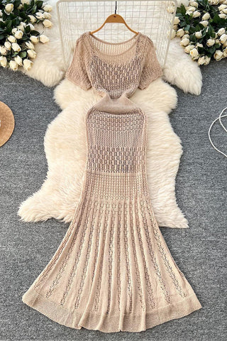 Open Knit Maxi Dress with Inner Slip