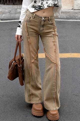 Distressed Wide-Leg Casual Pants