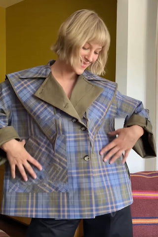 Button-Front Plaid Collar Jacket