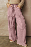Tiered Wide Leg Patchwork Drawstring Pants