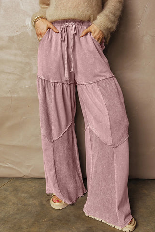 Tiered Wide Leg Patchwork Drawstring Pants