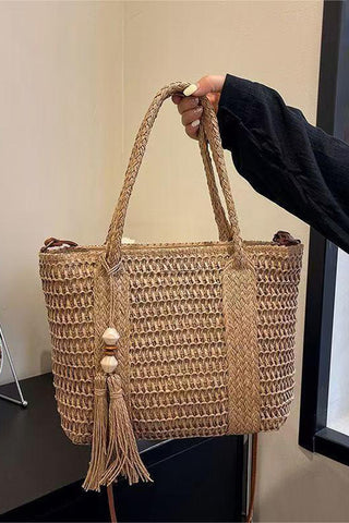 Braided Handle Tote with Tassel Accent