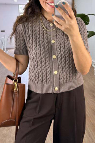 Short-Sleeve Textured Cardigan