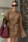 Long Sleeve Ruched Wrap Dress