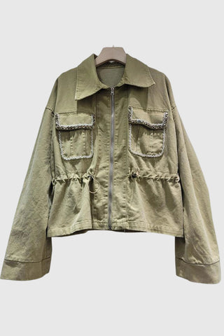 Embellished Pocket Zip-Up Jacket