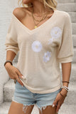 Floral V-Neck Knit Top
