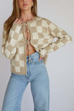Checkered Tie-Front Cardigan