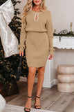 Pearl Embellished Keyhole Ribbed Sweater Dress