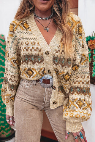 Retro Pattern Button Cardigan