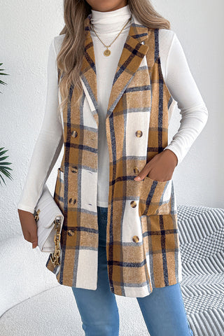 Longline Plaid Sleeveless Blazer