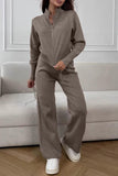 Zip-Up Lounge Set with Wide-Leg Pants