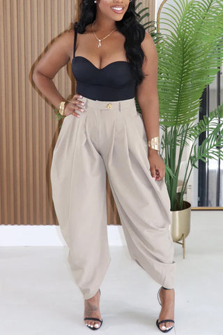 High-Waist Pleated Casual Pants
