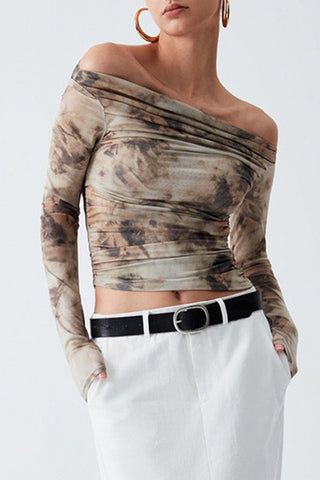 Off-Shoulder Ruched Long Sleeve Top