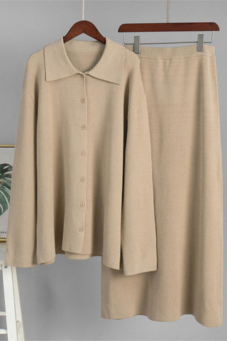 Button-Front Skirt Set with Collar