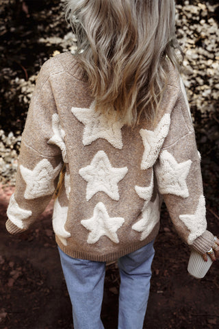 Star Pattern Textured Cardigan with Pockets