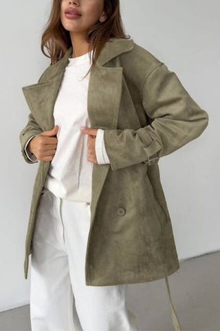 Belted Suede-Look Trench Coat