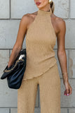 Elegant High Neck Pants Set