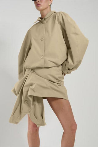 Draped Asymmetric Shirt Skirt Set
