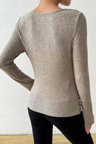 Ribbed Draped Neck Knit Top