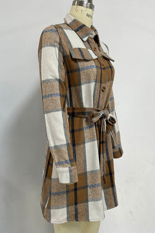 Belted Plaid Shirt Dress Coat
