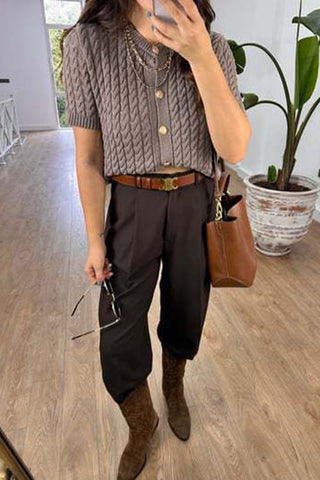 Short-Sleeve Textured Cardigan