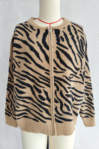 Zebra Pattern Zip Cardigan