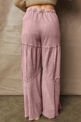 Tiered Wide Leg Patchwork Drawstring Pants